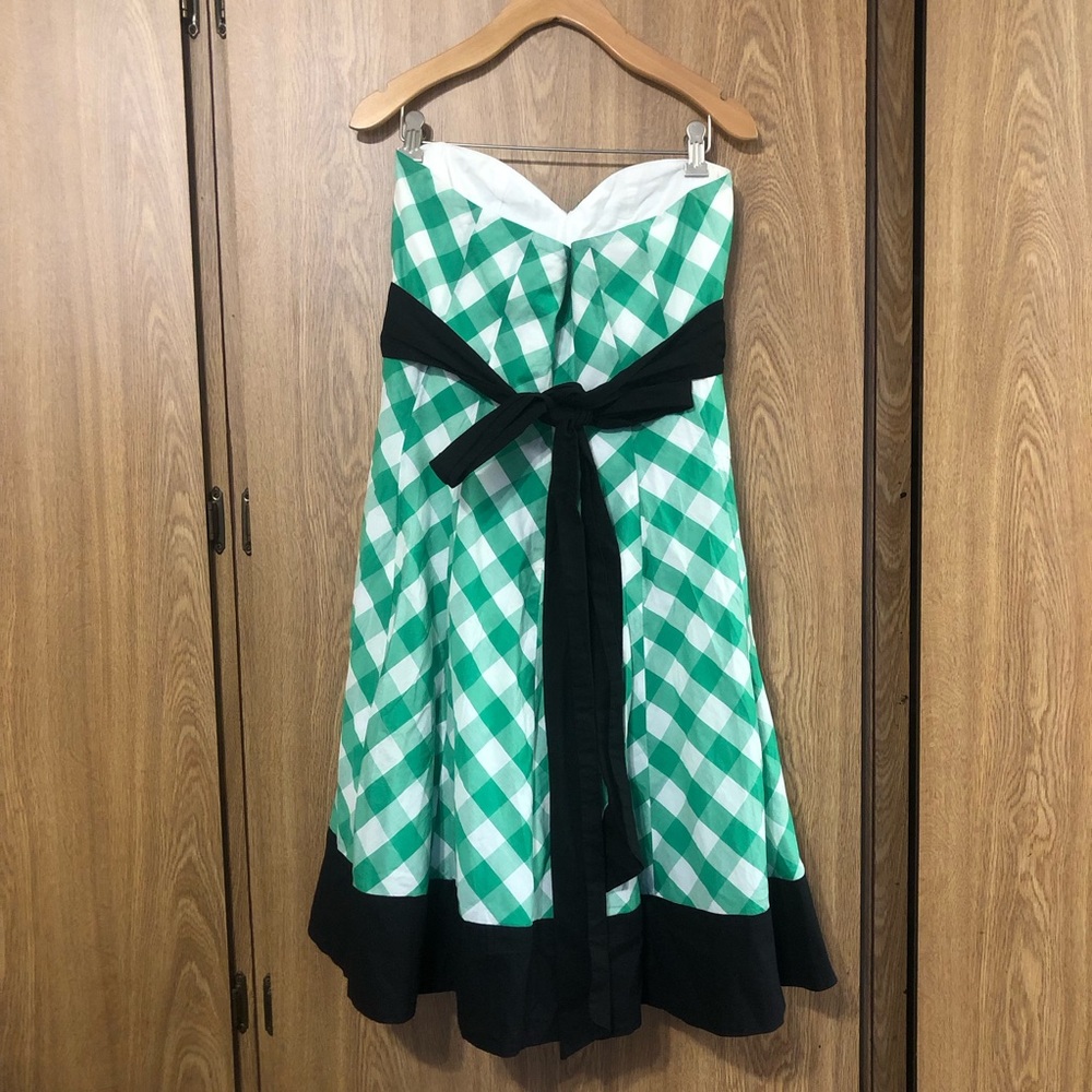 Odille Anthropologie Green and White Strapless Dress - Picture 3 of 5